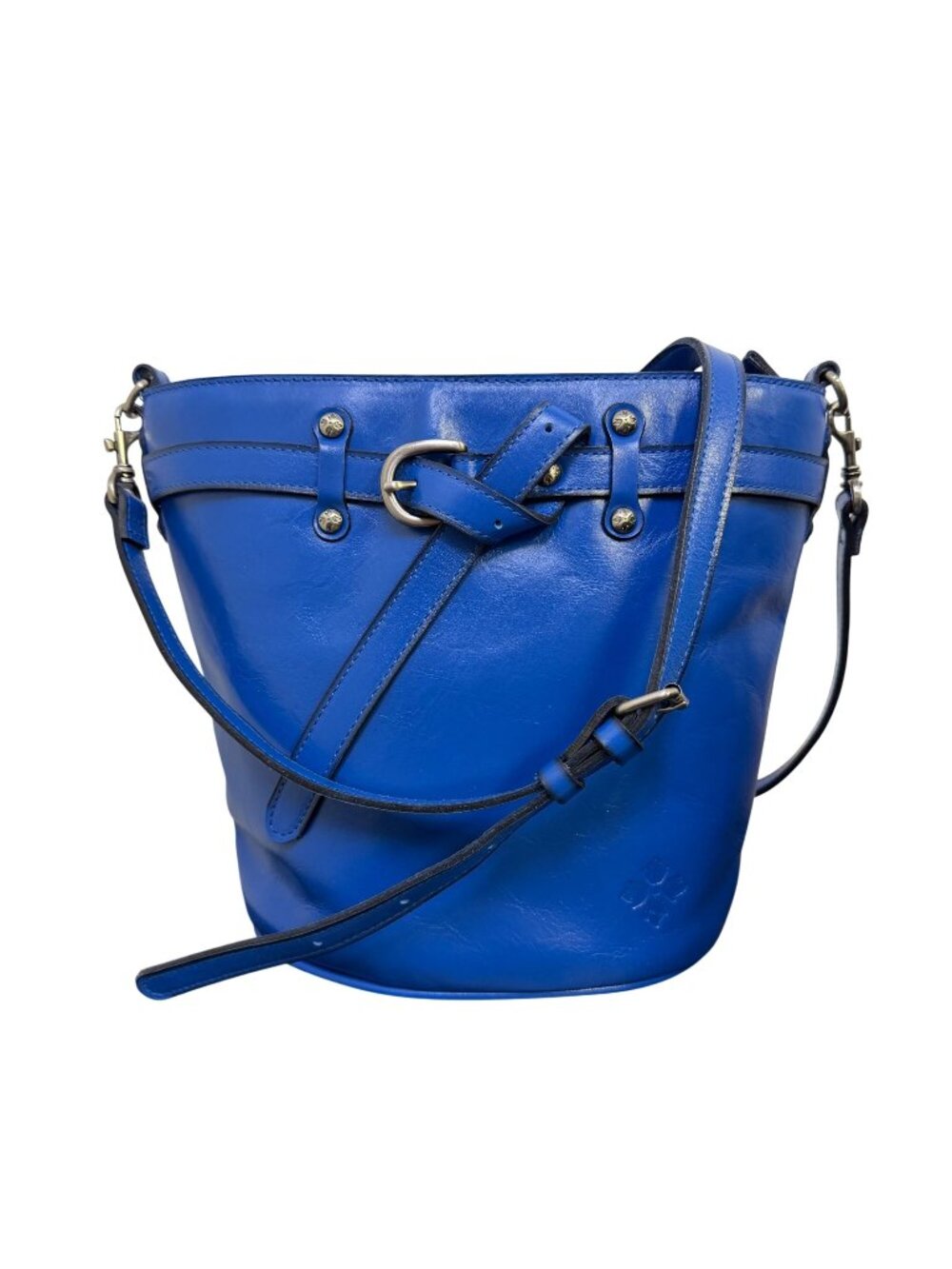 Patricia Nash Blue Leather Bucket Crossbody Bag With Adjustable Strap